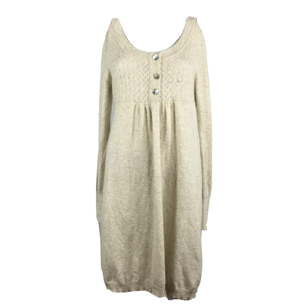 BCBGMAXAZRIA Dress Womens Sz M Beige Angora Wool Knit Long Sleeve Sweater